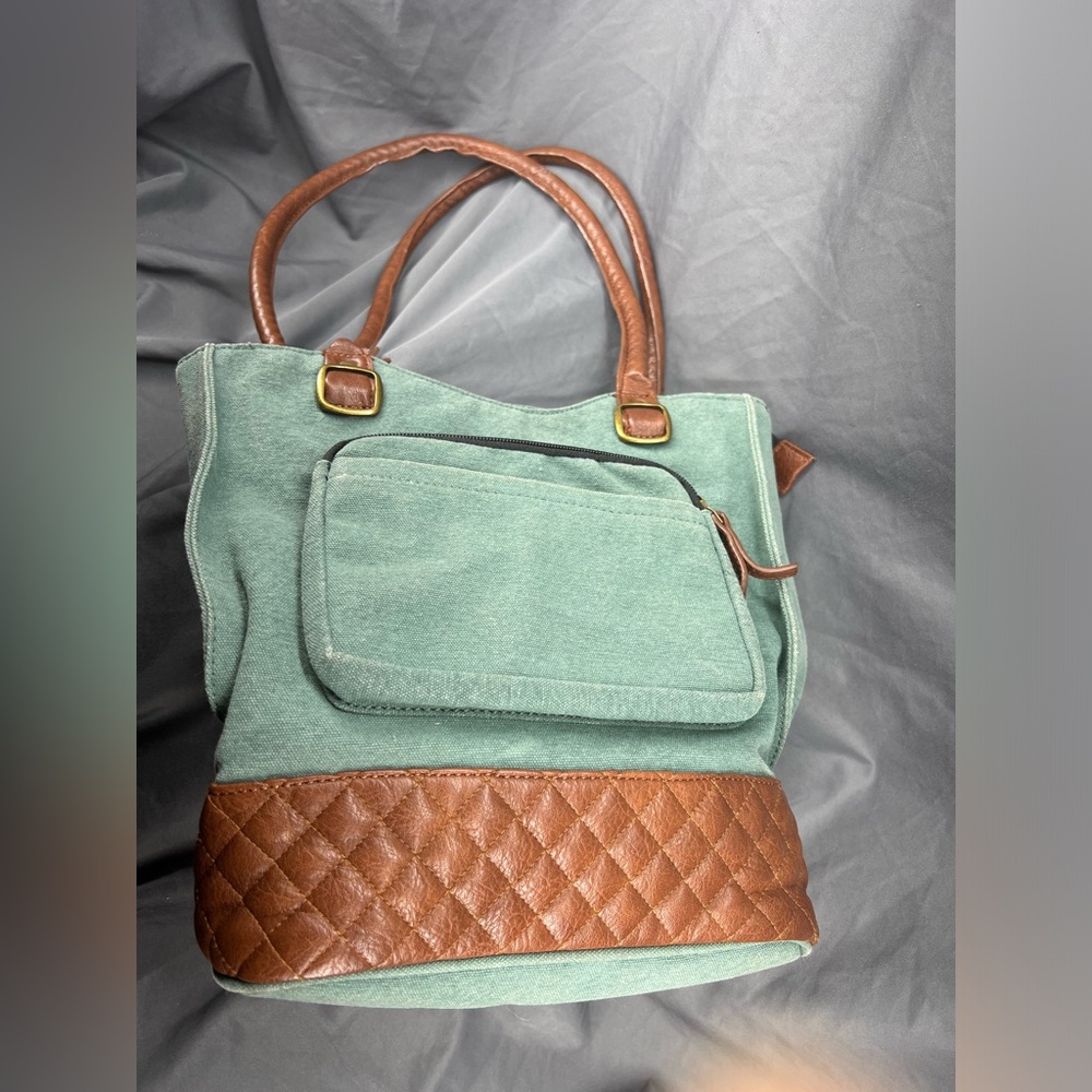 Mona B. Two In One Up-cycled Canvas Tote/Backpack Bag with Vegan Leather Trim